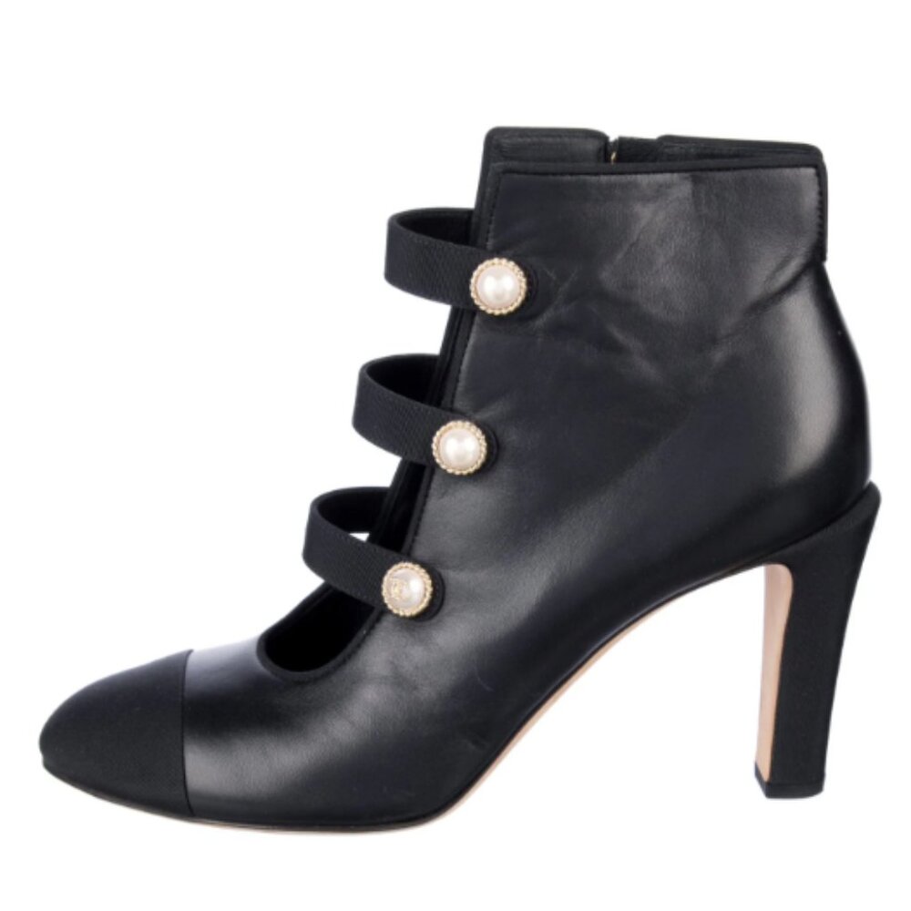 CHANEL Black Lambskin Ankle Booties with Pearl Accents - New / Never Worn!